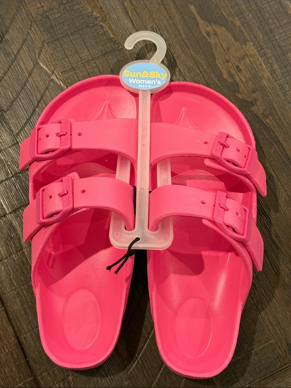 Sun & Sky Women’s Pink EVA Buckle Sandals Slip On Double Strap Molded Footbed